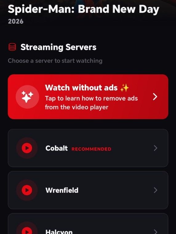 The «Watch without ads ✨» card above the servers in HDO FLIX