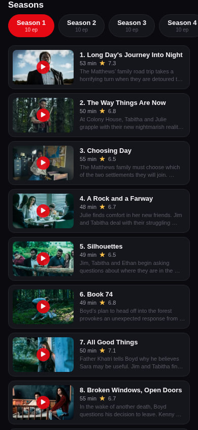 Seasons and episodes screen