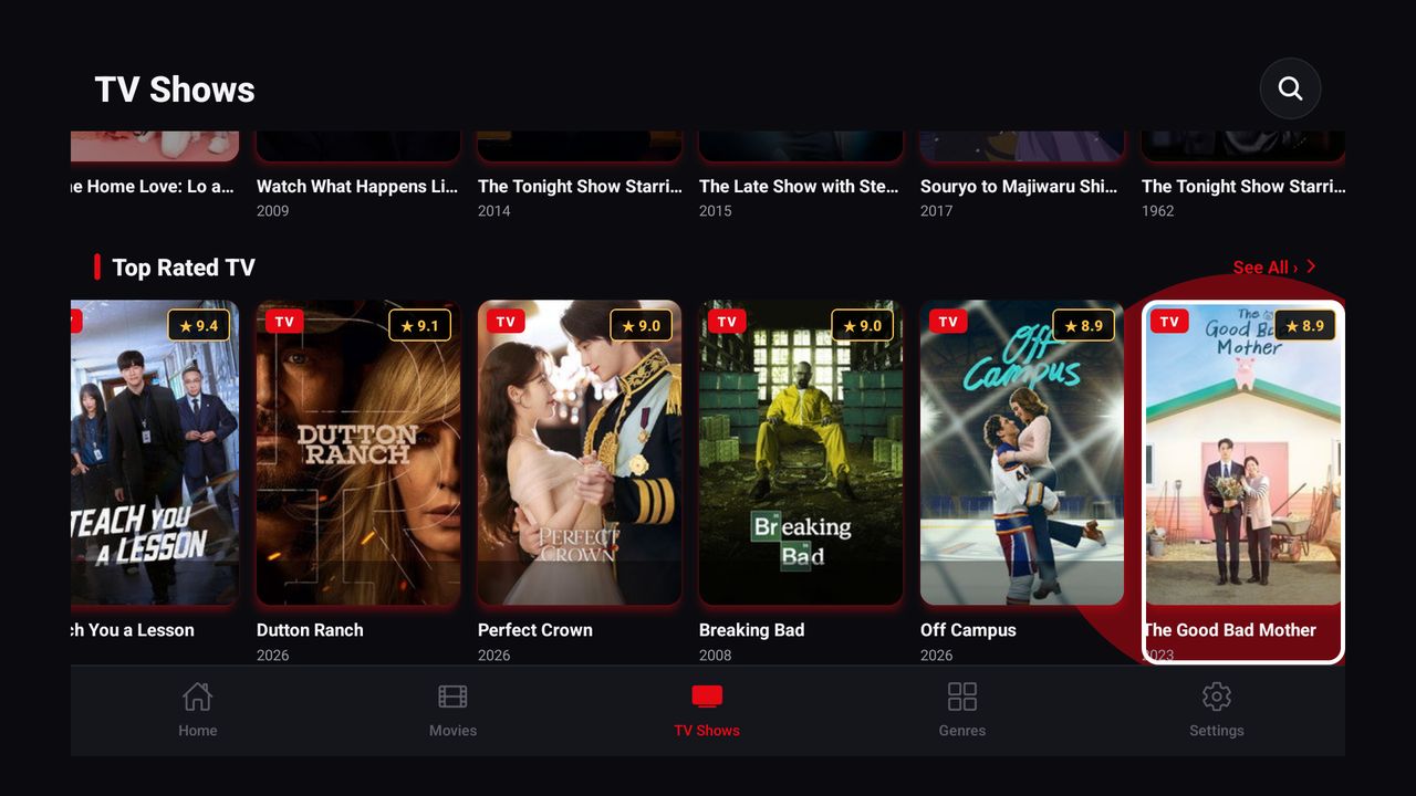 TV shows, with a clear focus frame